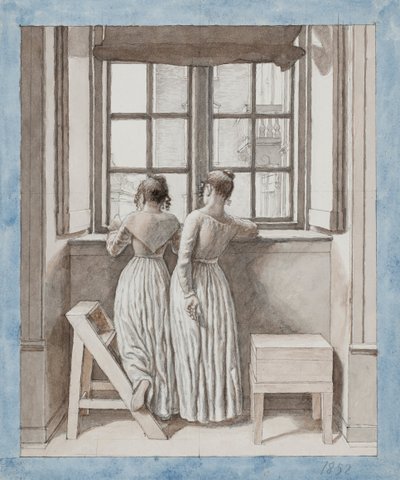 Bij een raam in het atelier van de kunstenaar door Christoffer Wilhelm Eckersberg